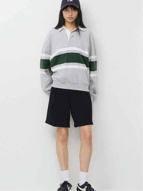 Aritzia Tops - Aritzia Gray Rugby Polo with Green Stripe